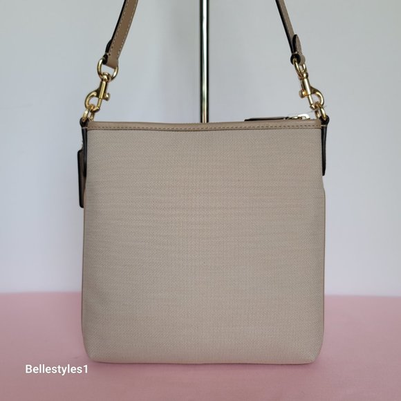 COACH Kitt Badge Jacquard & Smooth Leather Crossbody- Chalk Taupe ⭐ - Picture 7 of 15